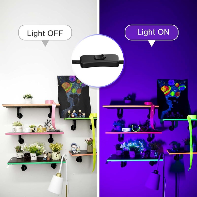 Atfoyer Store شريط ضوء أسود LED بقوة 40 واط لحفلة التألق، ضوء أسود مع قابس ومفتاح، يضيء مساحة 484 قدم مربع، أضواء تألق للهالوين، طلاء جسم فلوريسنت، إضاءة مسرحية - Image 2